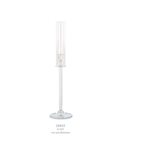 Candelabro in vetro tondo trasparente con parafiamma wedding  decorazione h 64,5 cm  Art 28845