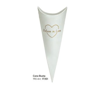 Scatola CONO busta Bianca con scritta BELIEVE LOVE matrimonio porta confetti h 19 cm Set 20 pz art 17351