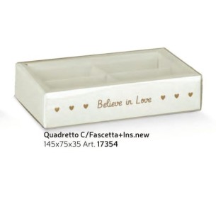 Scatola Quadrata Bianca con scritta BELIEVE LOVE matrimonio porta confetti 14,5x7,5x h 3,5 cm Set 10 pz art 17354
