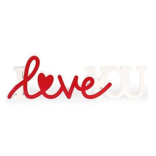 Decorazione Scritta " I LOVE YOU " in legno Bianco e rosso  48 x 3,5 x h 15 cm Wedding Matrimonio Anniversario art 27837