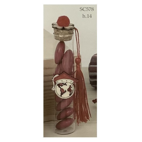 Bomboniera Fiala in vetro porta confetti tonda inserto cappello tocco h 14 cm confezione 12 pz art SC578