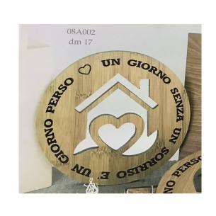 Bomboniera Sottopentola in Legno tondo inserto casa e cuore con scatola D 17 cm art 08A002