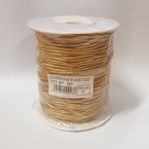 Decorazione Cordoncino elastico colore ORO  D 1,3 mm rotolo bobina 100 mt  - art CORDEL01303