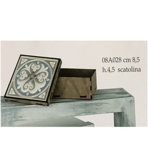 Bomboniera Decorazione Scatola confetti in LEGNO con inserto resina maiolica 8,5 x h 4,5 cm  Art 08A028