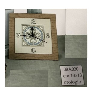 Bomboniera Orologio in LEGNO con inserto resina maiolica 13x13 cm con scatola  Art 08A030