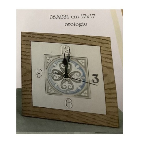 Bomboniera Orologio in LEGNO con inserto resina maiolica 17x17 cm con scatola  Art 08A031