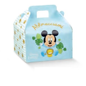 Scatola valigetta Celeste Topolino Mickey Mouse Disney Battesimo Nascita confetti 7 x 6 x h 4,3 cm Set 10 pz art 68235