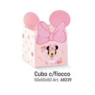 Scatola Cubo Rosa Minnie Mouse Disney Battesimo Nascita confetti 5 x 5 x h 5 cm Set 10 pz art 68239