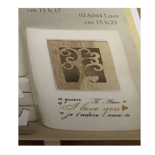 Bomboniera porcellana luce led con sagoma legno Albero della Vita 15 x H 21 cm con scatola art 02A044