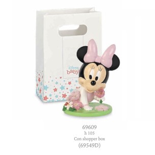 Bomboniera o Decorazione Minnie Disney rosa su prato Fiori h 10,5 cm con scatola Art 69609