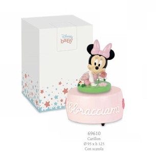 Bomboniera o Decorazione Minnie Disney rosa su prato Fiori CARILLON con scatola 9,5 x h 12,5 cm Art 69610