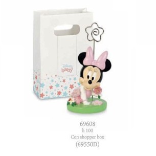 Bomboniera o Decorazione Minnie Disney rosa su prato Fiori clip porta Foto con scatola h 10 cm Art 69608
