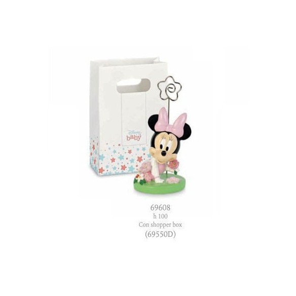 Bomboniera o Decorazione Minnie Disney rosa su prato Fiori clip porta Foto con scatola h 10 cm Art 69608