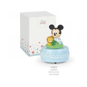 Bomboniera o Decorazione Topolino Mickey Mouse Disney Celeste Leone Giungla CARILLON con scatola 9,5 x h 12,5 cm Art 69605