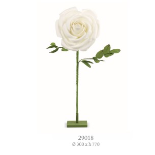 Fiore tipo Rosa in Polietilene bianco con STELO ideale per decorazione wedding D. 30 x h 77 cm art 29018