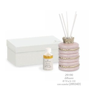 Bomboniera Diffusore Profumatore  Macarons Rosa e Oro in Poli Resina con scatola 7 x H 11 cm art 29190