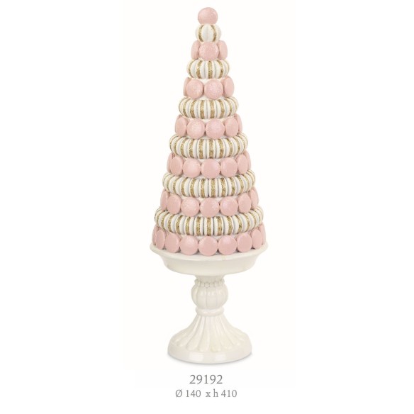 Cono Torta Macarons Rosa e Oro in Poli Resina Decorazione Wedding Battesimo Nascita 14 x H 41 cm art 29192
