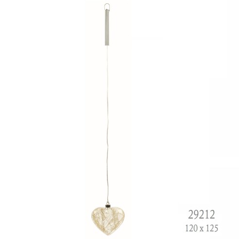 Decorazione Cuore in Vetro Trasparente con Fiori e Led da appendere idea Regalo Matrimonio wedding 12 x h 12,5 cm art 29212