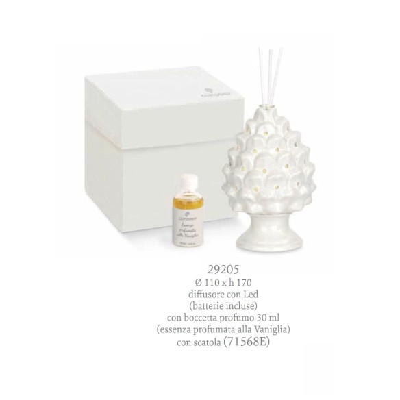 Bomboniera Diffusore PIGNA in porcellana colore BIANCO con LED e scatola 11 x h 17 cm art 29205