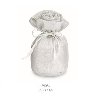 Sacchetto saccoccio con ROSA in tessuto lame' ARGENTO per confetti Matrimonio Anniversario 7 x h 12 cm Confezione 12pz art 29084