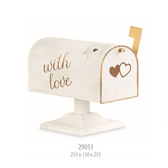 Cassetta della posta metallo piedistallo oro e Bianco Wedding  25,5 x 15 x 25,5 cm art 29053