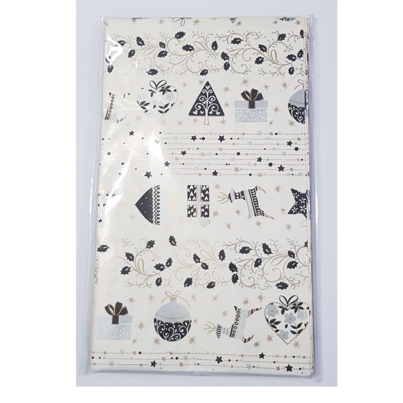 Busta bustine regalo Fondo Bianco Perla con disegni Natale  Oro Argento Nero misura 15x25 cm confezione da 50 pz art XM1525BRITX