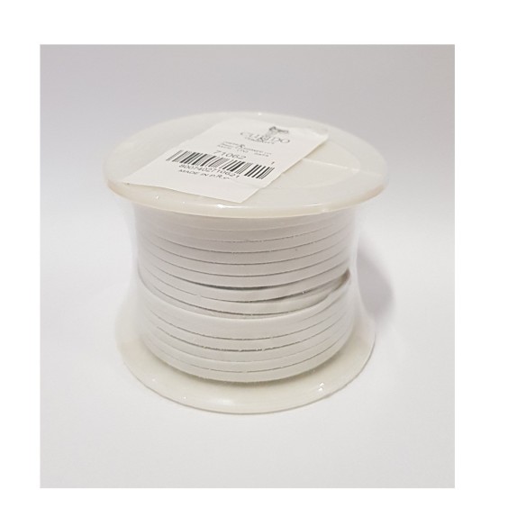 Cordoncino piatto in ECOPELLE spessore 3 mm rotolo bobina da 50 mt BIANCO fai da te - art 71062