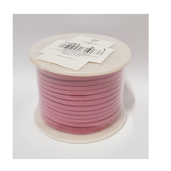 Cordoncino piatto in ECOPELLE spessore 3 mm rotolo bobina da 50 mt ROSA te - art 71063