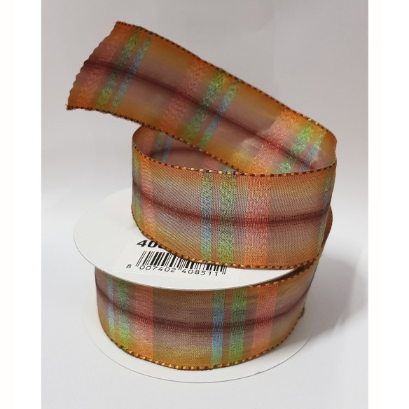 Nastro Tessuto Modello SCOZIA Multicolore OCRA in bobina rotolo da spessore  3,8 cm x 25 mt Wedding art 40851