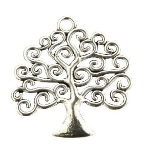 Bomboniera decorazione Ciondolo albero in metallo zama colore Argento 4 cm Confezione 12 pz art 12019