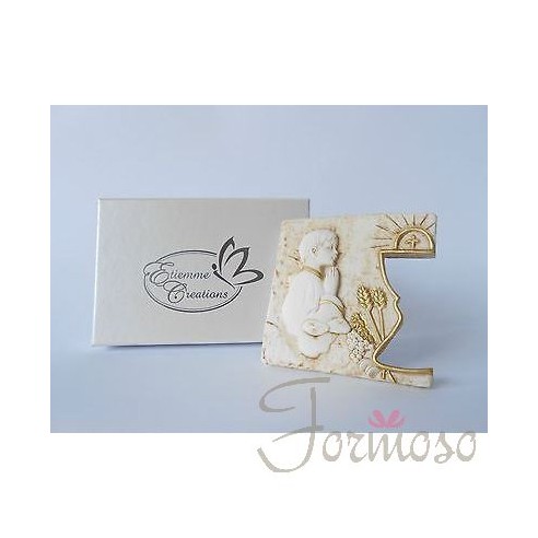 Icona comunione ragazzo con calice resina avorio bomboniera 10 x 10 cm art 04846