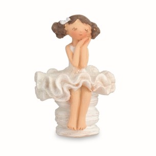 Bomboniera decorazione Ballerina seduta su Macaron bianca in resina h 4,5 cm art 28327