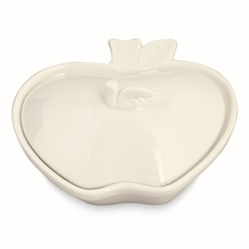 Bomboniera Ciotola con coperchio in Ceramica Bianca a Forma di Mela con Scatola D 13 x h 8,5 CM Art 28289