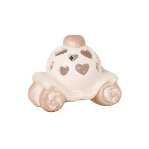 Bomboniera Carrozza in ceramica con Led Bianca e Beige 7 cm Matrimonio Wedding Art 02220