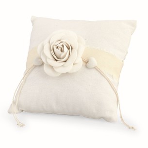 Cuscino Porta FEDI per Matrimonio Anniversario in Tessuto Bianco Inserto Rosa Art 28233