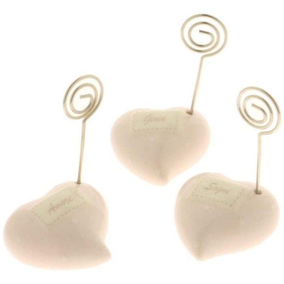 Bomboniera decorazione Cuore porta foto in ceramica Rosa h 7 cm set 3 pz art 03071