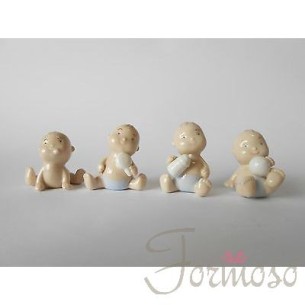 Bomboniera Decorazione Bimbo baby in ceramica celeste varie figure 4,5 cm set 4 pz art 03002
