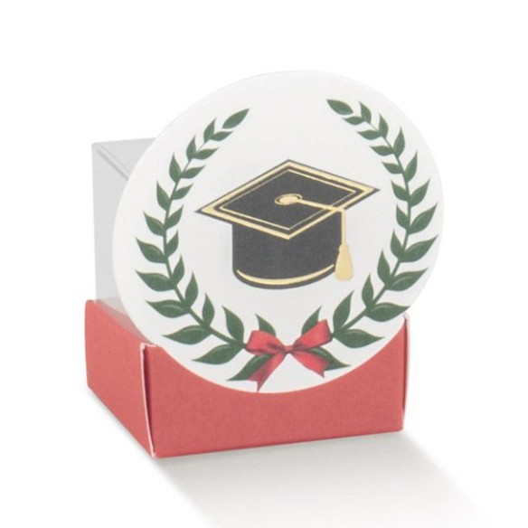 Scatola bomboniera cestello alloro laurea 4 x 4 x h 6,5 cm  Set 20 pz  art 16932