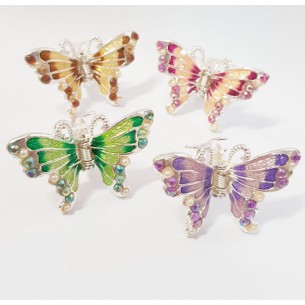 Pinzetta Mollettina per capelli in metallo a forma di farfalla multicolore con strass confezione 24 pz Art 11629