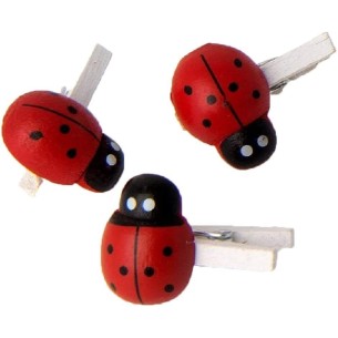 Molletta coccinella in legno bomboniera laurea h 4 Cm set 6 pz - art CA003 2