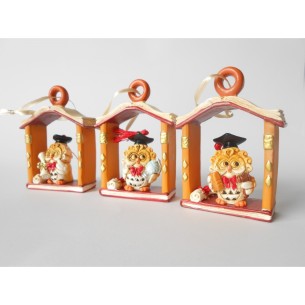 Gufo casetta resina bomboniera laurea varie figure h 9 x 6 cm set 3 pz art 04811