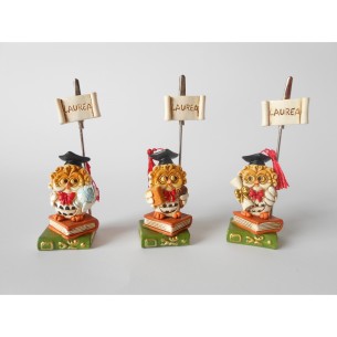 Bomboniera Decorazione Gufo porta foto resina varie figure laurea h 10 cm set 3 pz art 04810