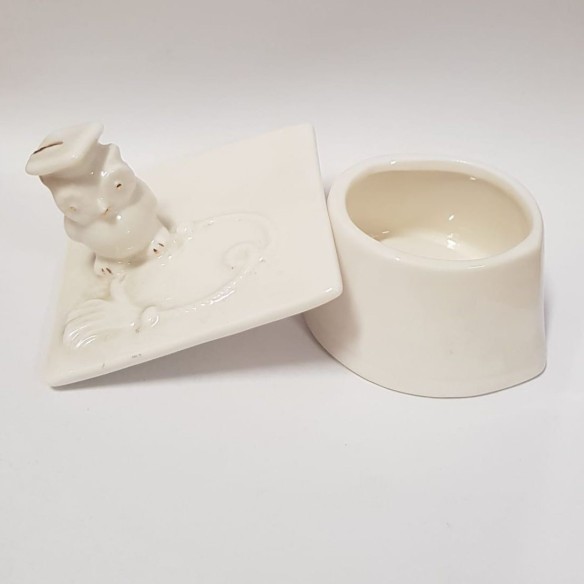 Bomboniera Decorazione tocco con gufo porcellana laurea 7,5 X 7,5 X h 8 cm art 71005