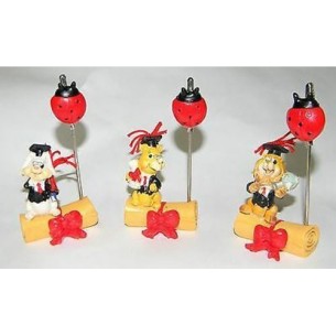 Bomboniera Decorazione laurea animaletti assortiti con clip 6 x h 10 Cm Set 3 pz art 04160