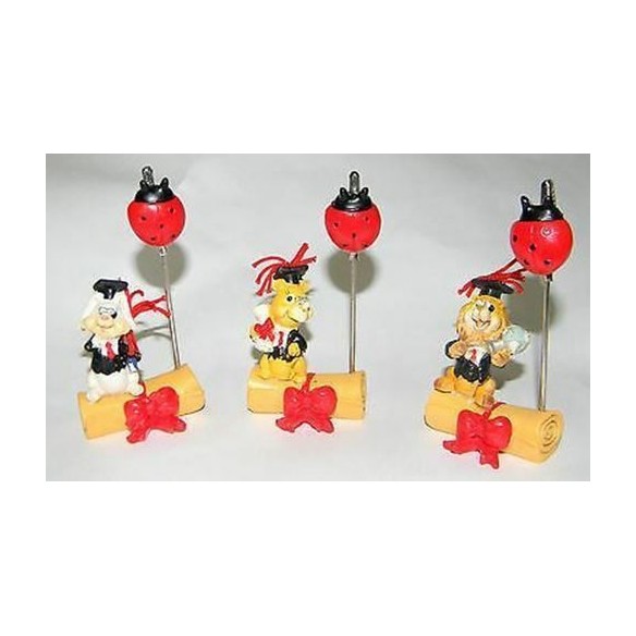 Bomboniera Decorazione laurea animaletti assortiti con clip 6 x h 10 Cm Set 3 pz art 04160