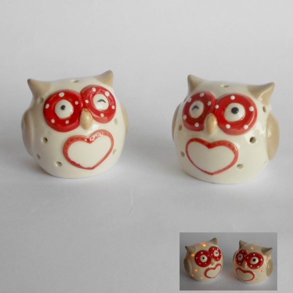 Bomboniera Decorazione Gufo ceramica con led h 5 cm Laurea set 2 pz art 02113
