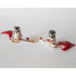 Bomboniera Decorazione gufo in resina Argentata laurea h 7 cm set 2 pz art 04876