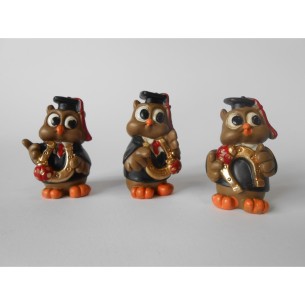 Bomboniera Decorazione Gufo resina colorata varie figure laurea h 5 cm set 3pz art 04813