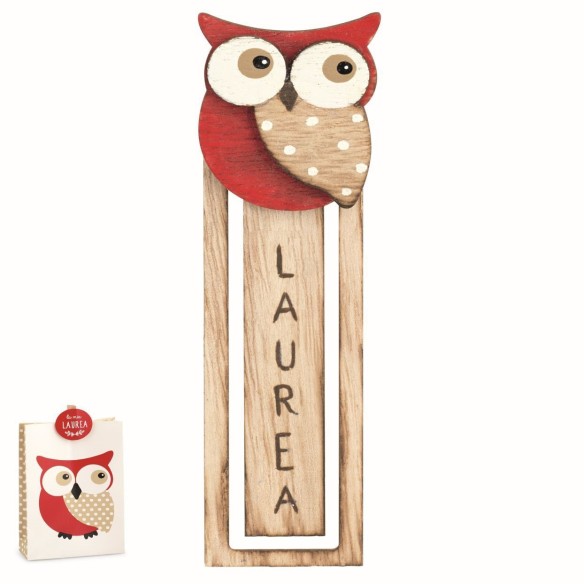 Bomboniera Laurea Gufo ferma libro in Legno con Busta e molletta Abbinata 9 x 3 x h 14 cm Art 28462