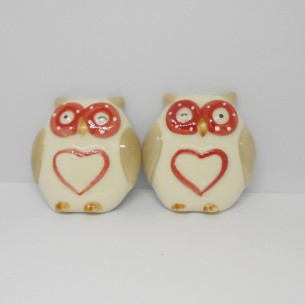 Bomboniera Decorazione Gufo Magnete Beige e Rosso in Ceramica Set 12 pz Art 02111